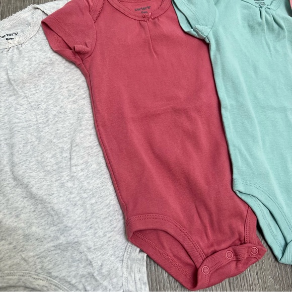 CARTERS 5PC SHORT SLEEVE BODYSUITS SOLID COLORS 9MO - Picture 2 of 6